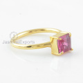 925 Silver Ring, Pink Tourmaline Quartz Gemstone Ring, 18k Gold Ring Jewelry